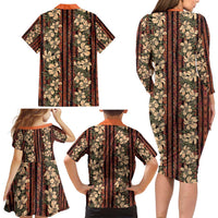 Hawaii Hibiscus Family Matching Long Sleeve Bodycon Dress and Hawaiian Shirt Retro Style LT01 - Polynesian Pride