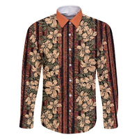 Hawaii Hibiscus Family Matching Long Sleeve Bodycon Dress and Hawaiian Shirt Retro Style LT01 Dad's Shirt - Long Sleeve Brown - Polynesian Pride