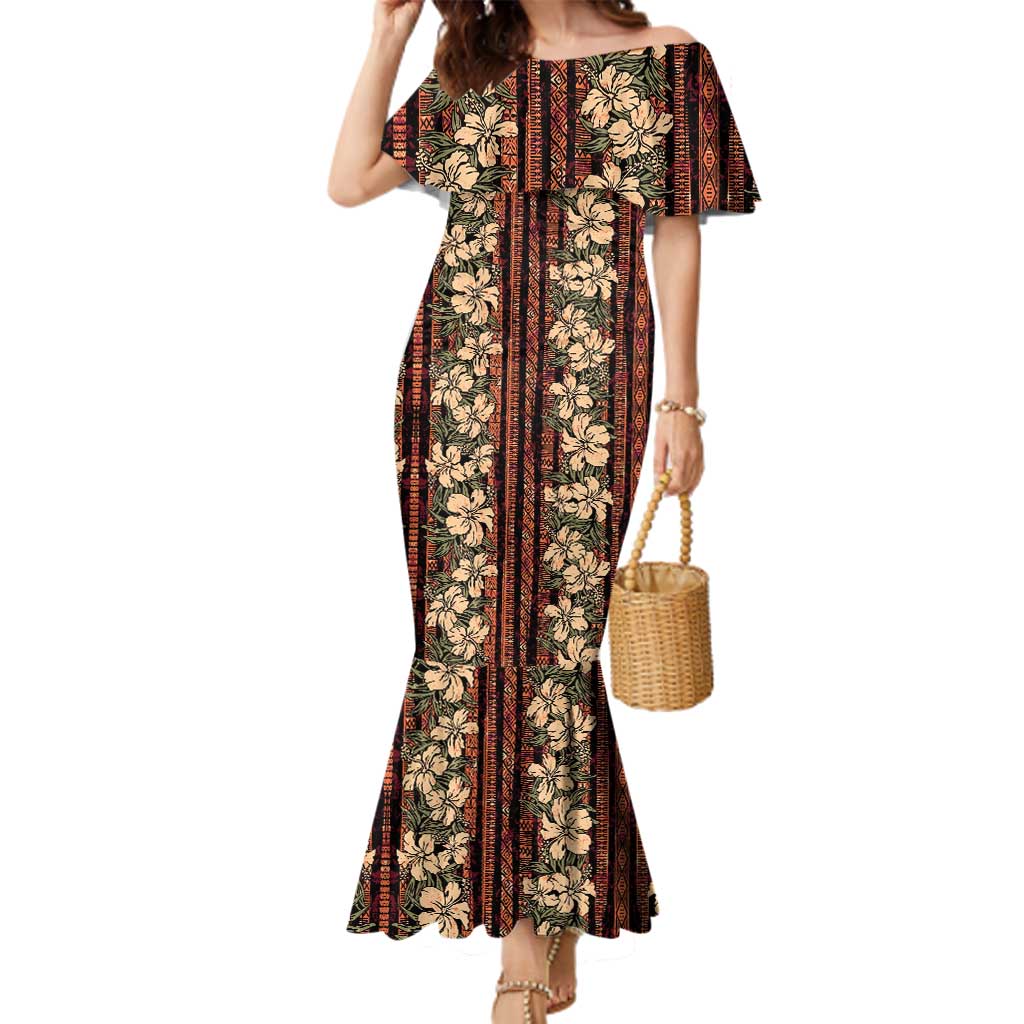 Hawaii Hibiscus Family Matching Mermaid Dress and Hawaiian Shirt Retro Style LT01 Mom's Dress Brown - Polynesian Pride