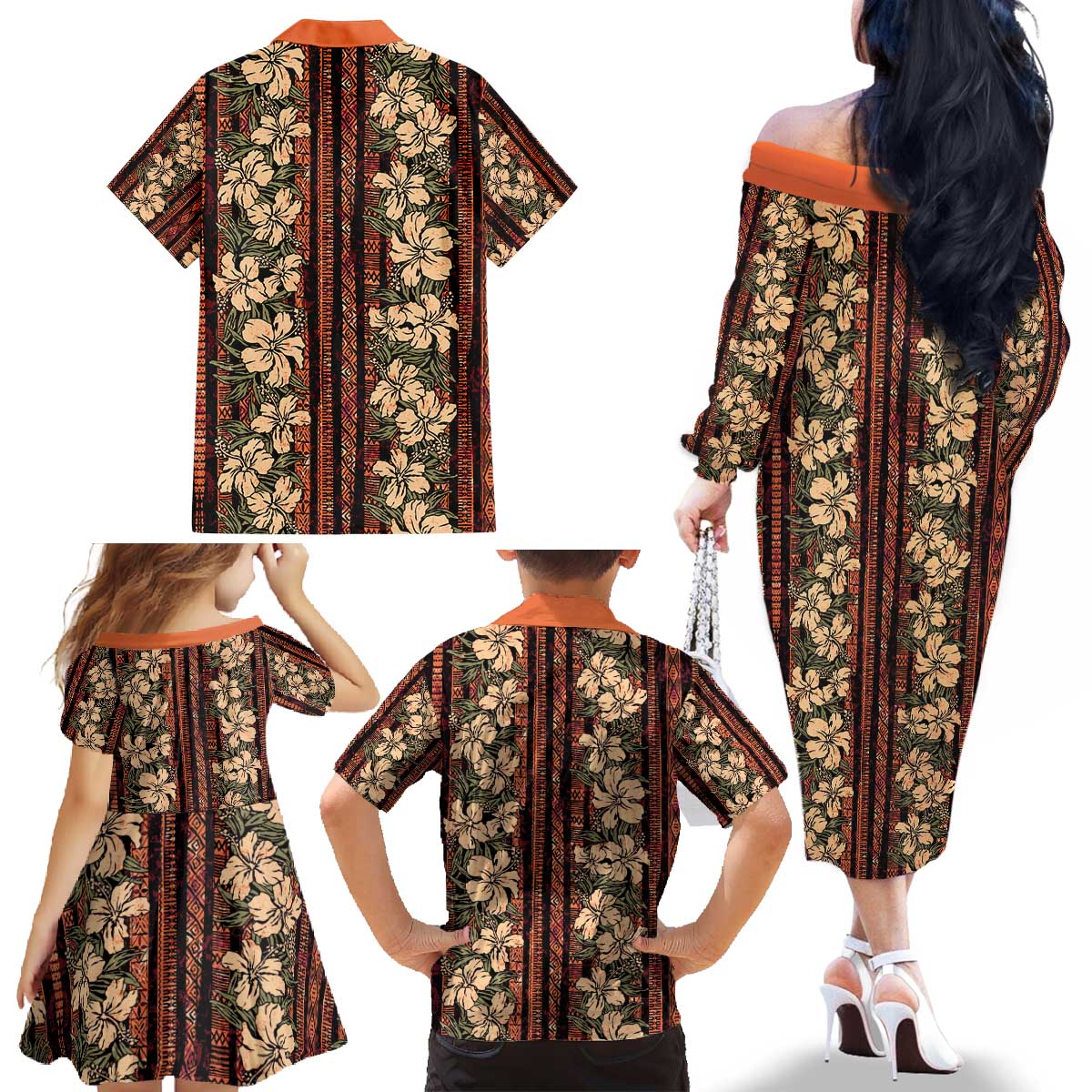 Hawaii Hibiscus Family Matching Off The Shoulder Long Sleeve Dress and Hawaiian Shirt Retro Style LT01 - Polynesian Pride