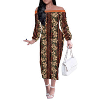 Hawaii Hibiscus Family Matching Off The Shoulder Long Sleeve Dress and Hawaiian Shirt Retro Style LT01 Mom's Dress Brown - Polynesian Pride