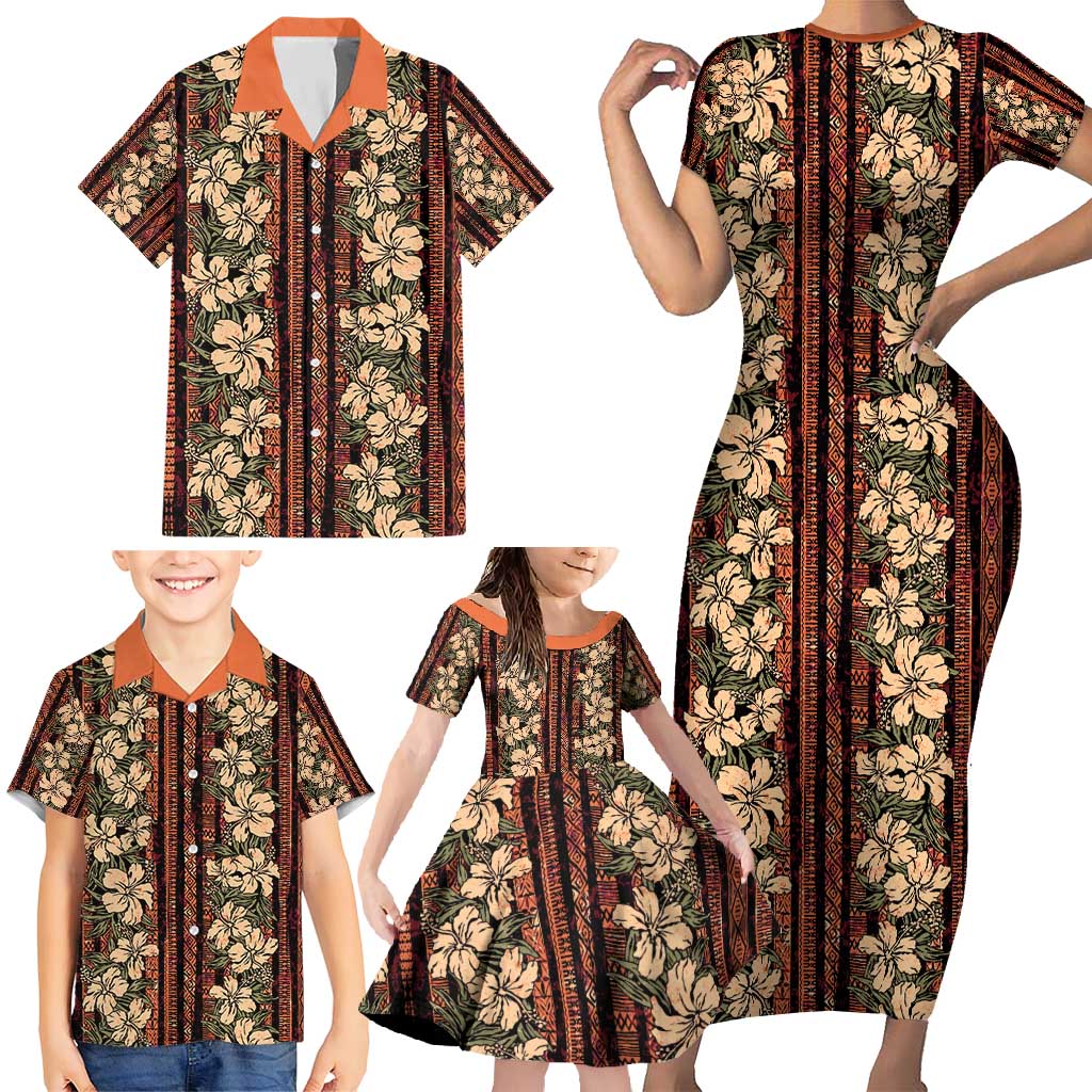Hawaii Hibiscus Family Matching Short Sleeve Bodycon Dress and Hawaiian Shirt Retro Style LT01 - Polynesian Pride