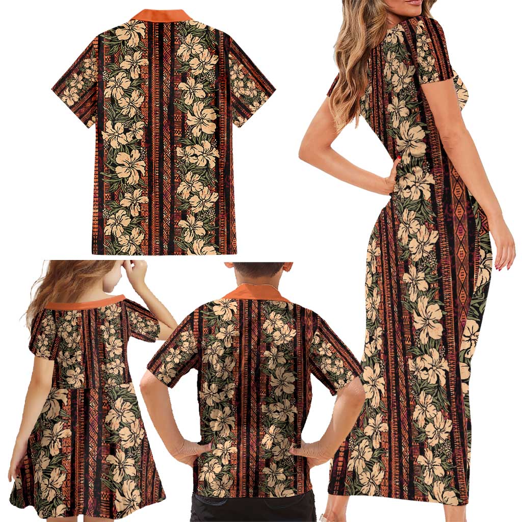 Hawaii Hibiscus Family Matching Short Sleeve Bodycon Dress and Hawaiian Shirt Retro Style LT01 - Polynesian Pride