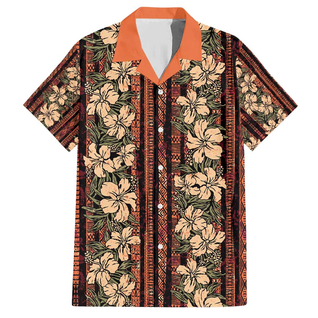 Hawaii Hibiscus Family Matching Short Sleeve Bodycon Dress and Hawaiian Shirt Retro Style LT01 Dad's Shirt - Short Sleeve Brown - Polynesian Pride