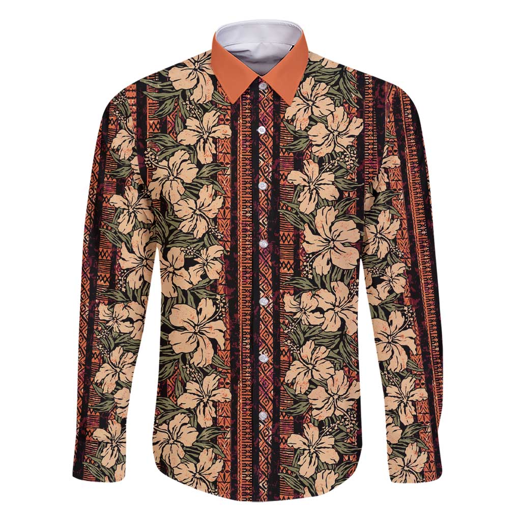 Hawaii Hibiscus Family Matching Short Sleeve Bodycon Dress and Hawaiian Shirt Retro Style LT01 Dad's Shirt - Long Sleeve Brown - Polynesian Pride