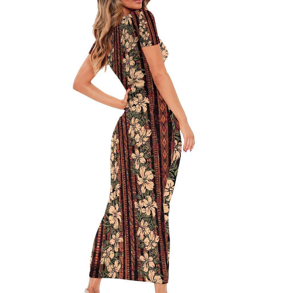 Hawaii Hibiscus Family Matching Short Sleeve Bodycon Dress and Hawaiian Shirt Retro Style LT01 - Polynesian Pride