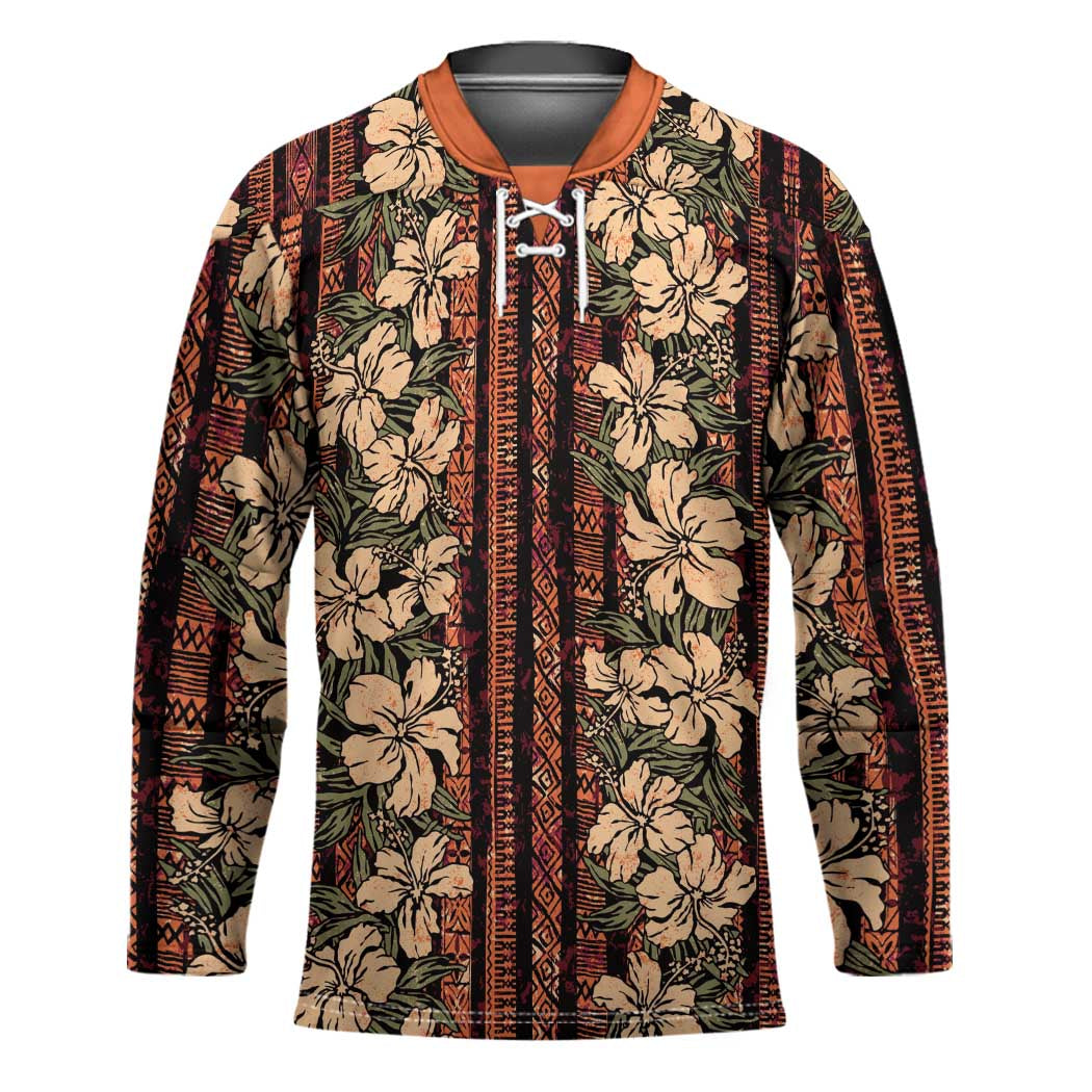 Hawaii Hibiscus Hockey Jersey Retro Style - Polynesian Pride