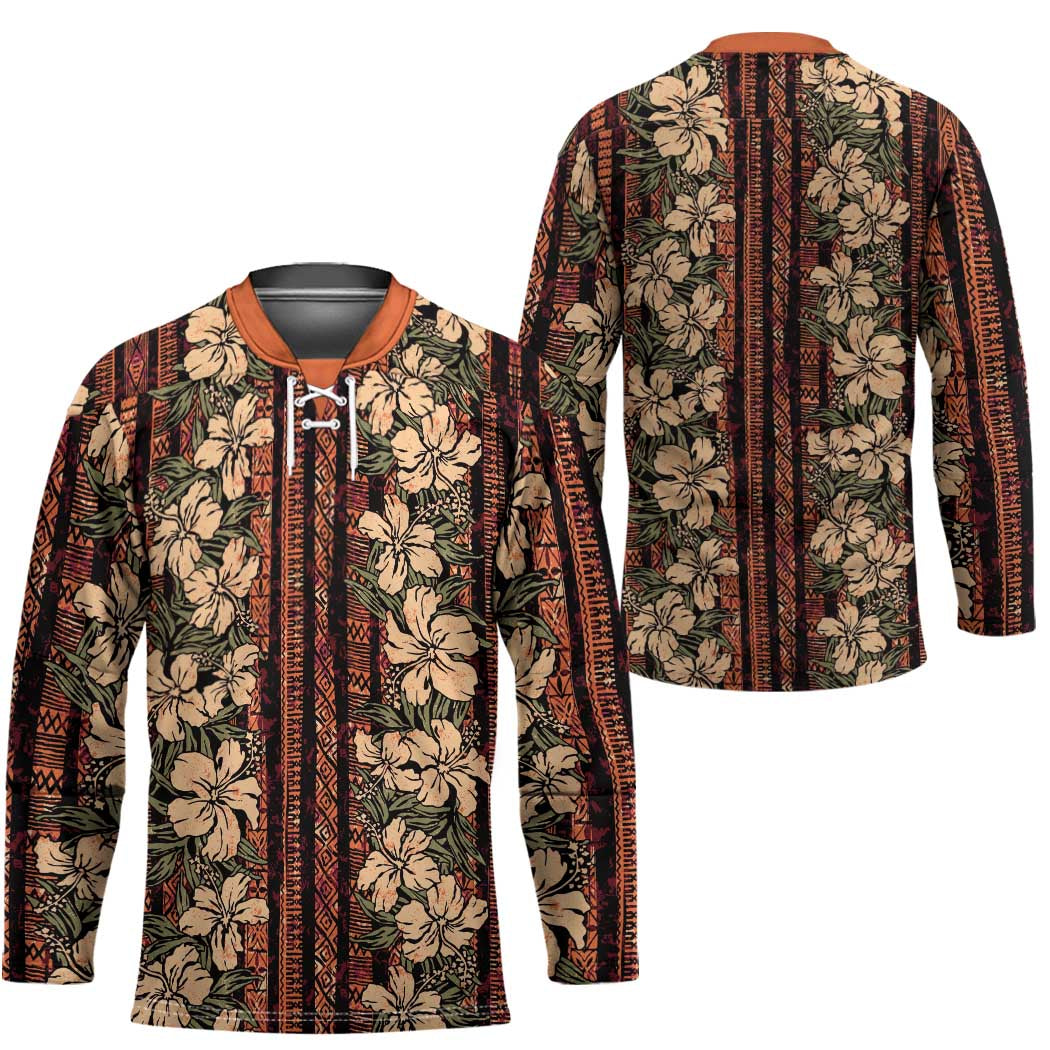 Hawaii Hibiscus Hockey Jersey Retro Style - Polynesian Pride