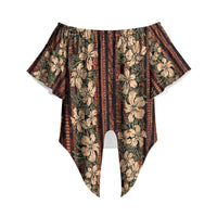 Hawaii Hibiscus Off Shoulder Wrap Waist Top Retro Style LT01 Brown - Polynesian Pride