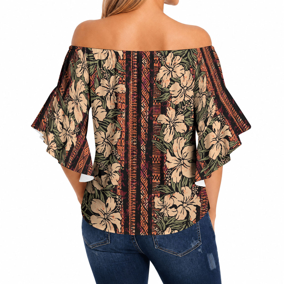 Hawaii Hibiscus Off Shoulder Wrap Waist Top Retro Style LT01 - Polynesian Pride