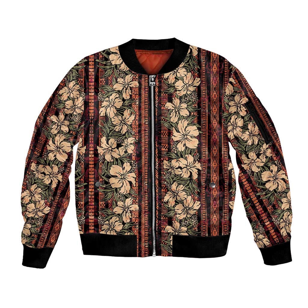 Hawaii Hibiscus Sleeve Zip Bomber Jacket Retro Style LT01 Unisex Brown - Polynesian Pride