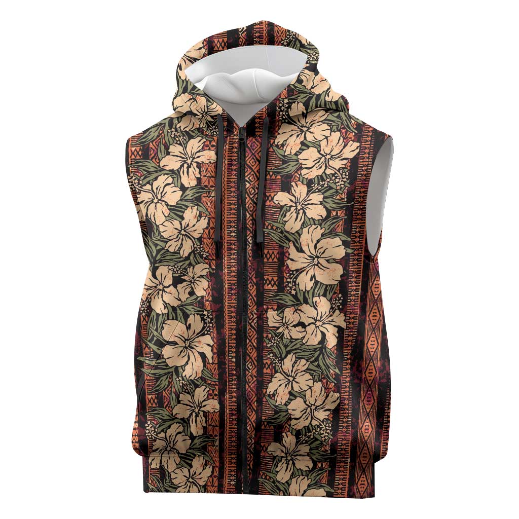 Hawaii Hibiscus Sleeveless Zip Hoodie Retro Style - Polynesian Pride