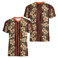 Hawaii Hibiscus Women V-Neck T-Shirt Retro Style - Polynesian Pride