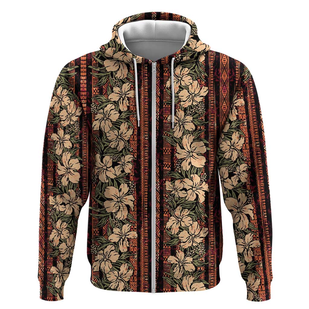 Hawaii Hibiscus Zip Hoodie Retro Style - Polynesian Pride