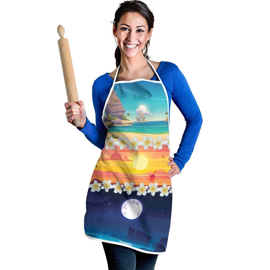Hawaii Beach Landscape Time-Lapse Apron Tropical Plumeria Flowers - Polynesian Pride