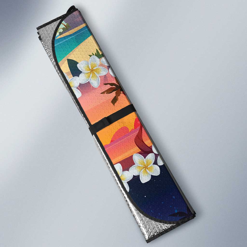 Hawaii Beach Landscape Time-Lapse Auto Sun Shade Tropical Plumeria Flowers LT01 - Polynesian Pride