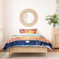 Hawaii Beach Landscape Time-Lapse Bedding Set Tropical Plumeria Flowers - Polynesian Pride
