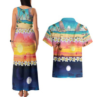 Hawaii Beach Landscape Time-Lapse Couples Matching Tank Maxi Dress and Hawaiian Shirt Tropical Plumeria Flowers LT01 - Polynesian Pride