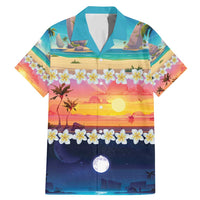 Hawaii Beach Landscape Time-Lapse Family Matching Mermaid Dress and Hawaiian Shirt Tropical Plumeria Flowers LT01 Dad's Shirt - Short Sleeve Multicolor - Polynesian Pride