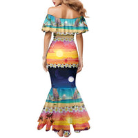 Hawaii Beach Landscape Time-Lapse Family Matching Mermaid Dress and Hawaiian Shirt Tropical Plumeria Flowers LT01 - Polynesian Pride