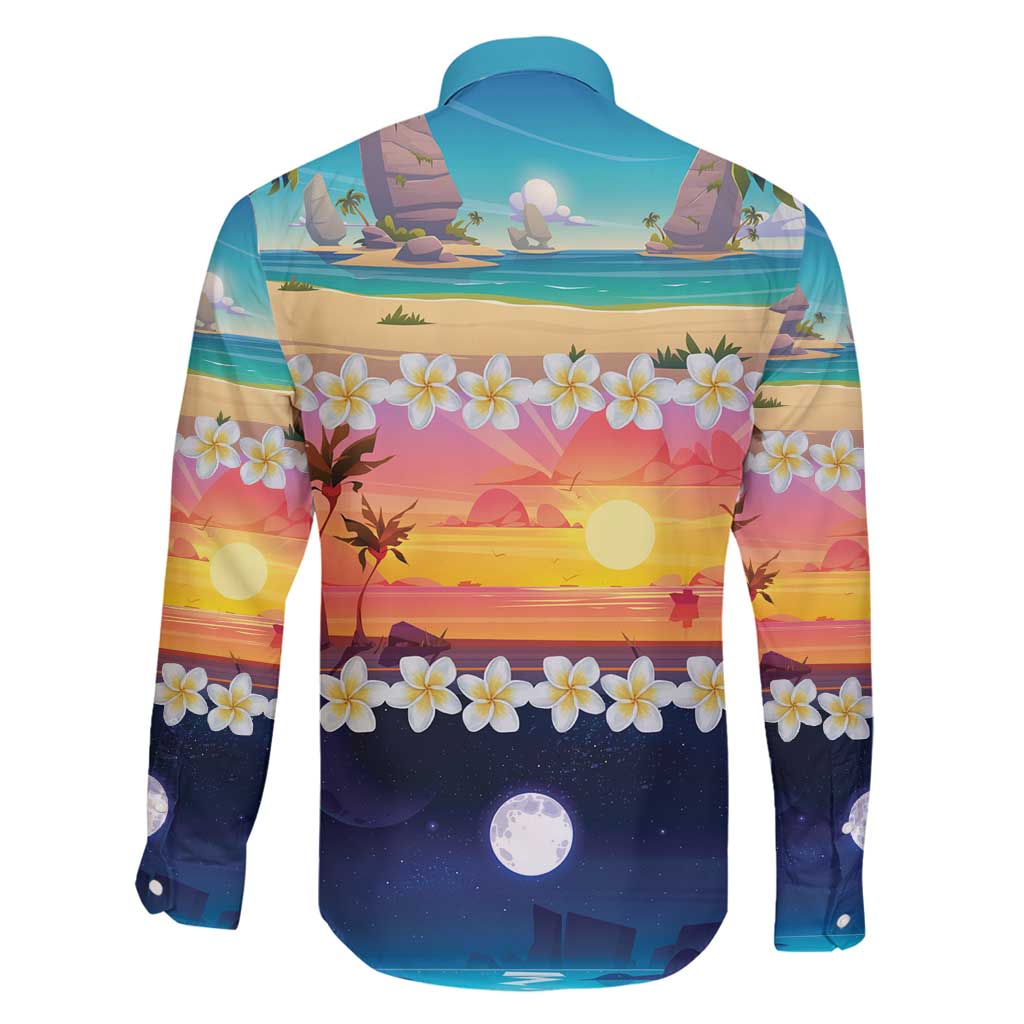 Hawaii Beach Landscape Time-Lapse Family Matching Off Shoulder Maxi Dress and Hawaiian Shirt Tropical Plumeria Flowers LT01 - Polynesian Pride