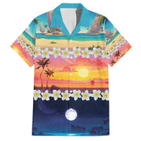 Hawaii Beach Landscape Time-Lapse Family Matching Puletasi and Hawaiian Shirt Tropical Plumeria Flowers LT01 Dad's Shirt - Short Sleeve Multicolor - Polynesian Pride
