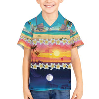 Hawaii Beach Landscape Time-Lapse Family Matching Puletasi and Hawaiian Shirt Tropical Plumeria Flowers LT01 Son's Shirt Multicolor - Polynesian Pride