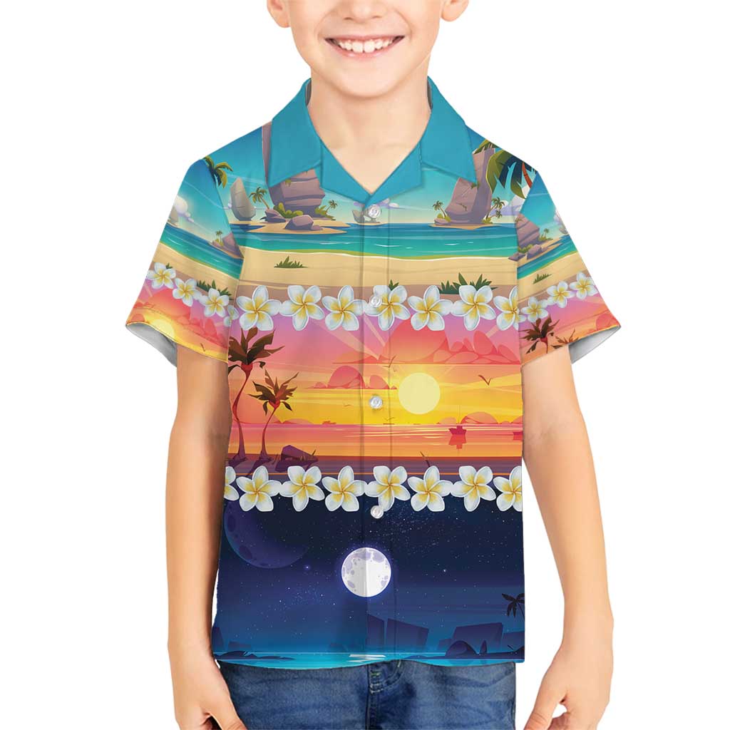 Hawaii Beach Landscape Time-Lapse Family Matching Tank Maxi Dress and Hawaiian Shirt Tropical Plumeria Flowers LT01 Son's Shirt Multicolor - Polynesian Pride