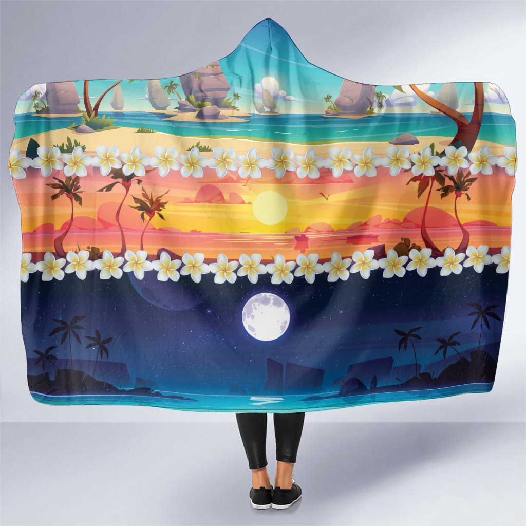 Hawaii Beach Landscape Time-Lapse Hooded Blanket Tropical Plumeria Flowers - Polynesian Pride