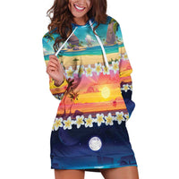Hawaii Beach Landscape Time-Lapse Hoodie Dress Tropical Plumeria Flowers LT01 Multicolor - Polynesian Pride