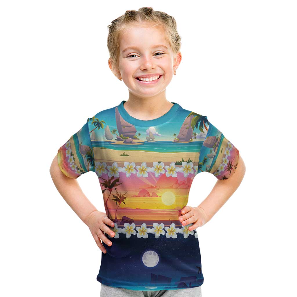 Hawaii Beach Landscape Time-Lapse Kid T Shirt Tropical Plumeria Flowers - Polynesian Pride