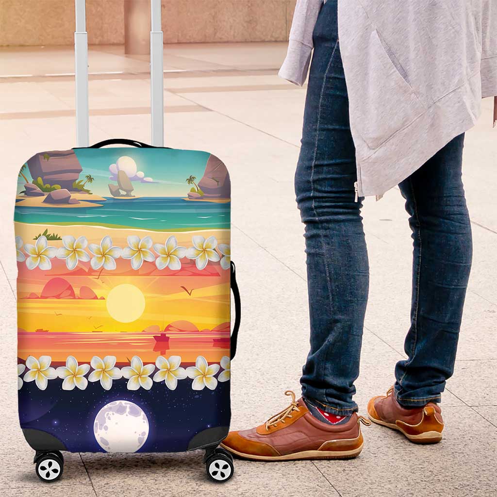 Hawaii Beach Landscape Time-Lapse Luggage Cover Tropical Plumeria Flowers LT01 Multicolor - Polynesian Pride