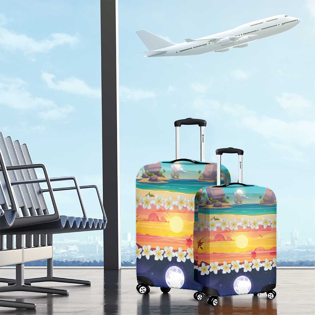 Hawaii Beach Landscape Time-Lapse Luggage Cover Tropical Plumeria Flowers LT01 - Polynesian Pride