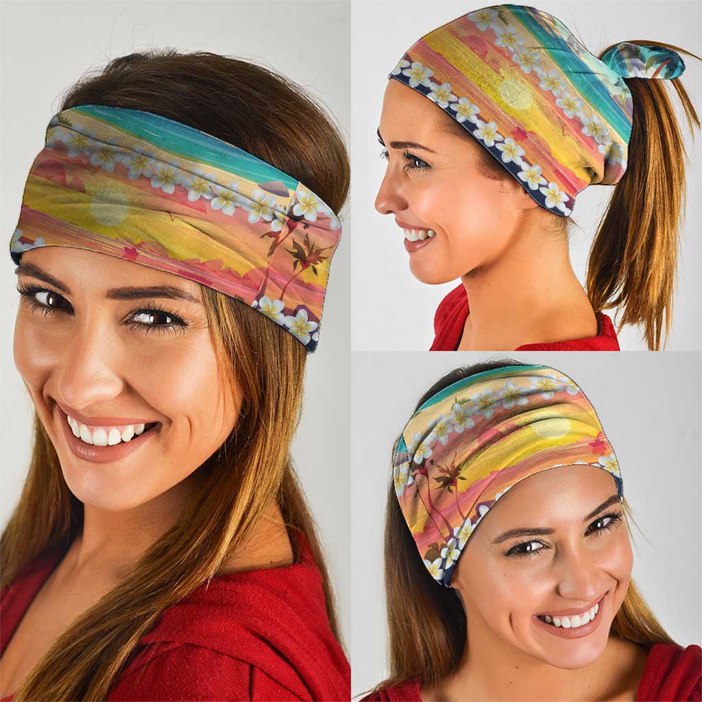 Hawaii Beach Landscape Time-Lapse Neck Gaiter Tropical Plumeria Flowers - Polynesian Pride