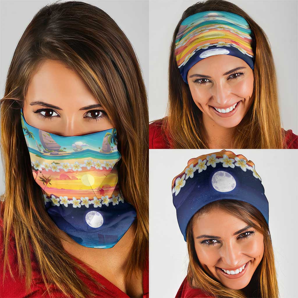 Hawaii Beach Landscape Time-Lapse Neck Gaiter Tropical Plumeria Flowers - Polynesian Pride