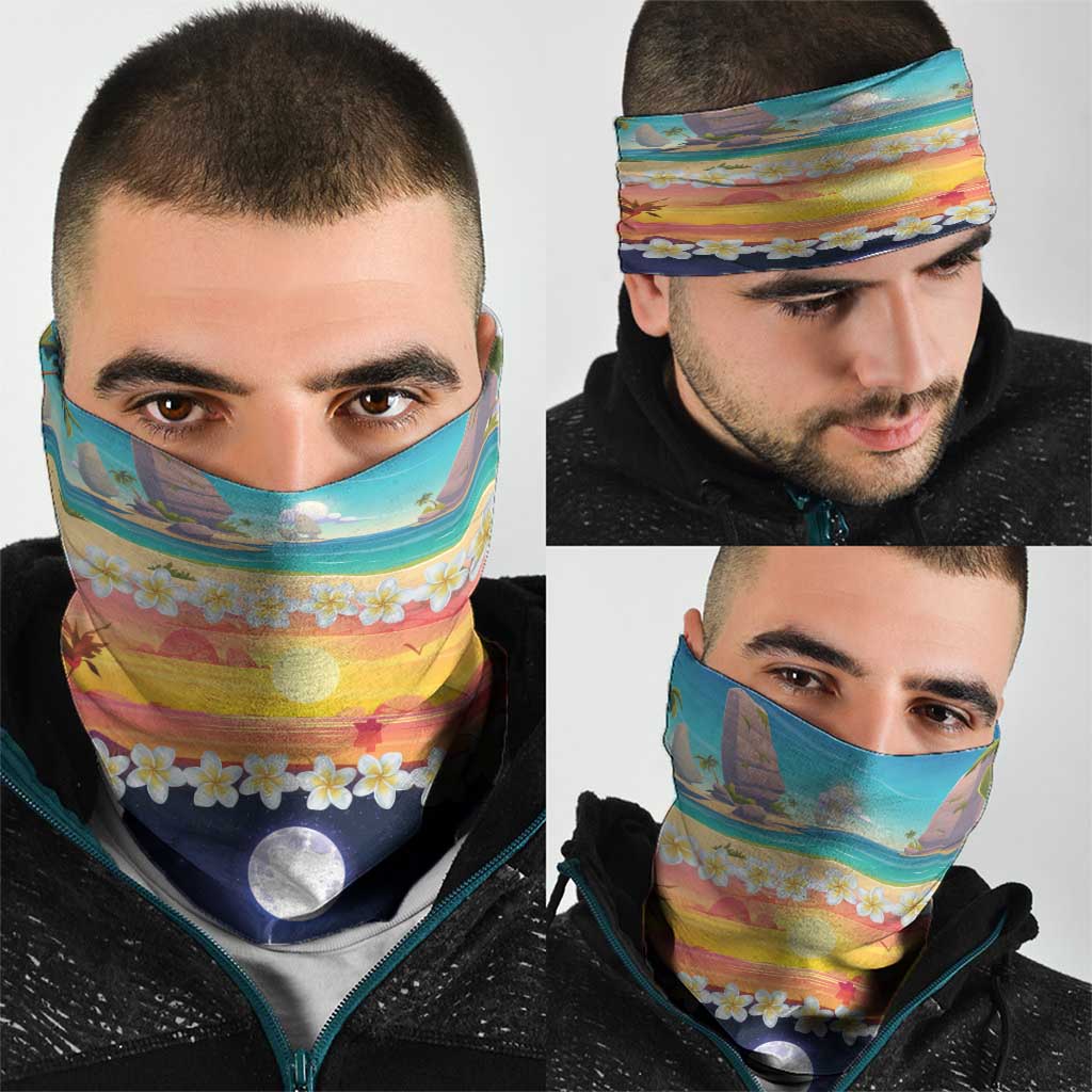 Hawaii Beach Landscape Time-Lapse Neck Gaiter Tropical Plumeria Flowers - Polynesian Pride