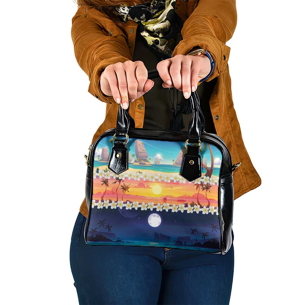 Hawaii Beach Landscape Time-Lapse Shoulder Handbag Tropical Plumeria Flowers - Polynesian Pride