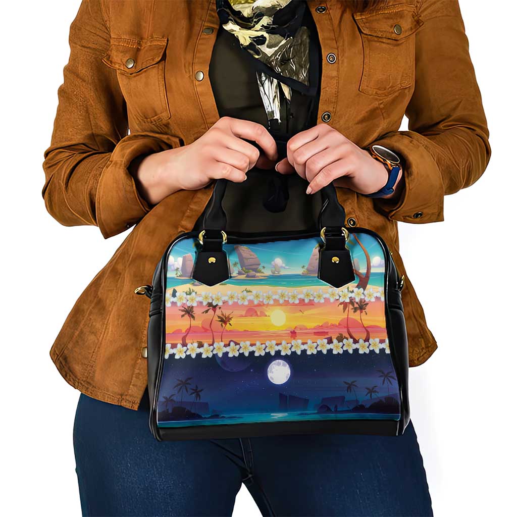 Hawaii Beach Landscape Time-Lapse Shoulder Handbag Tropical Plumeria Flowers - Polynesian Pride