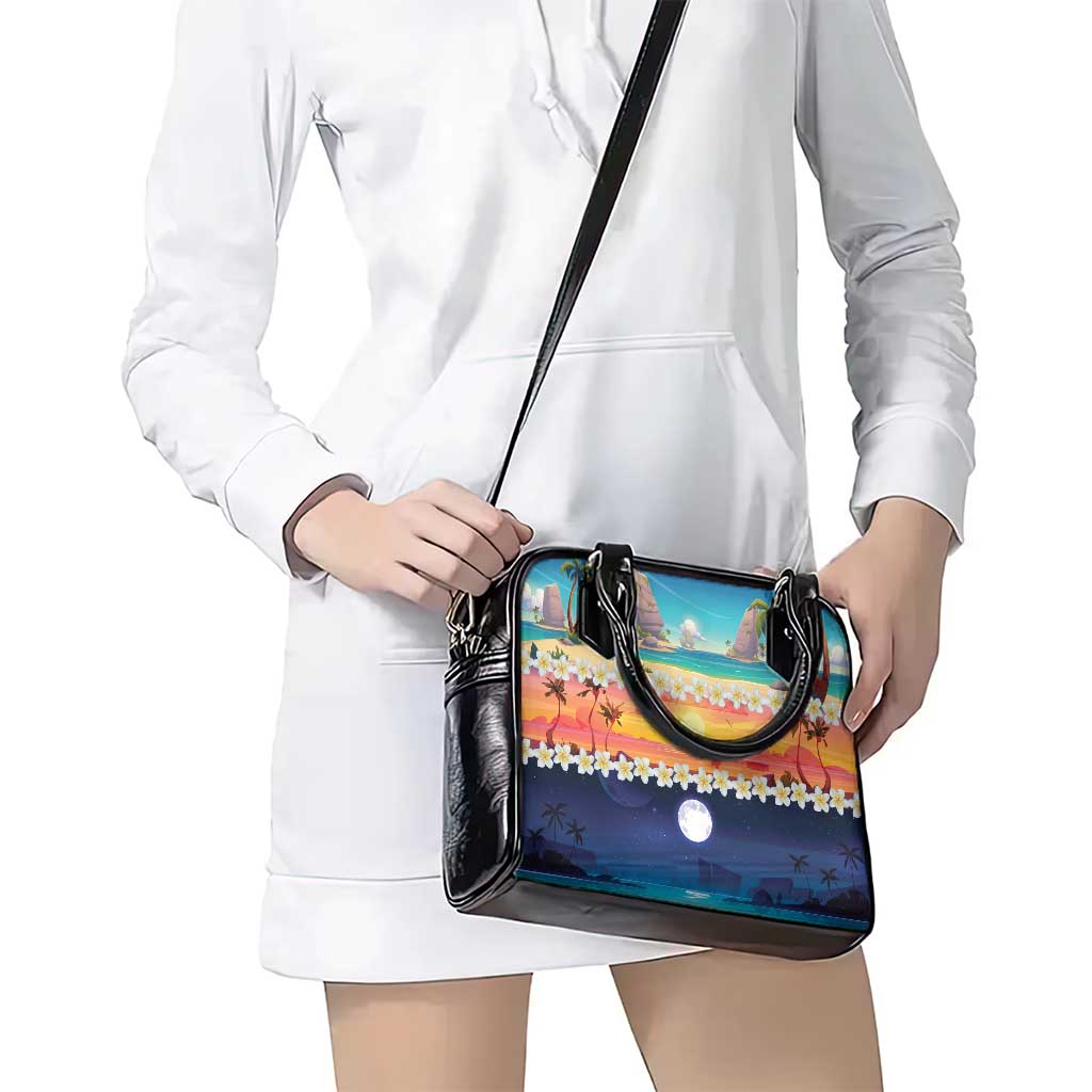 Hawaii Beach Landscape Time-Lapse Shoulder Handbag Tropical Plumeria Flowers - Polynesian Pride