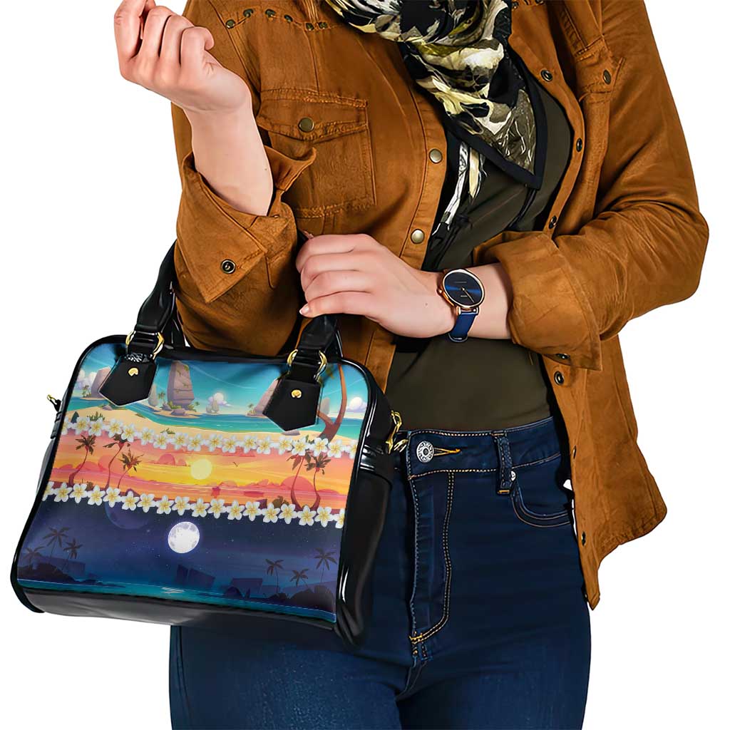 Hawaii Beach Landscape Time-Lapse Shoulder Handbag Tropical Plumeria Flowers - Polynesian Pride