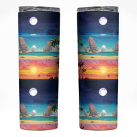 Hawaii Beach Landscape Time-Lapse Skinny Tumbler Tropical Plumeria Flowers LT01 Multicolor - Polynesian Pride