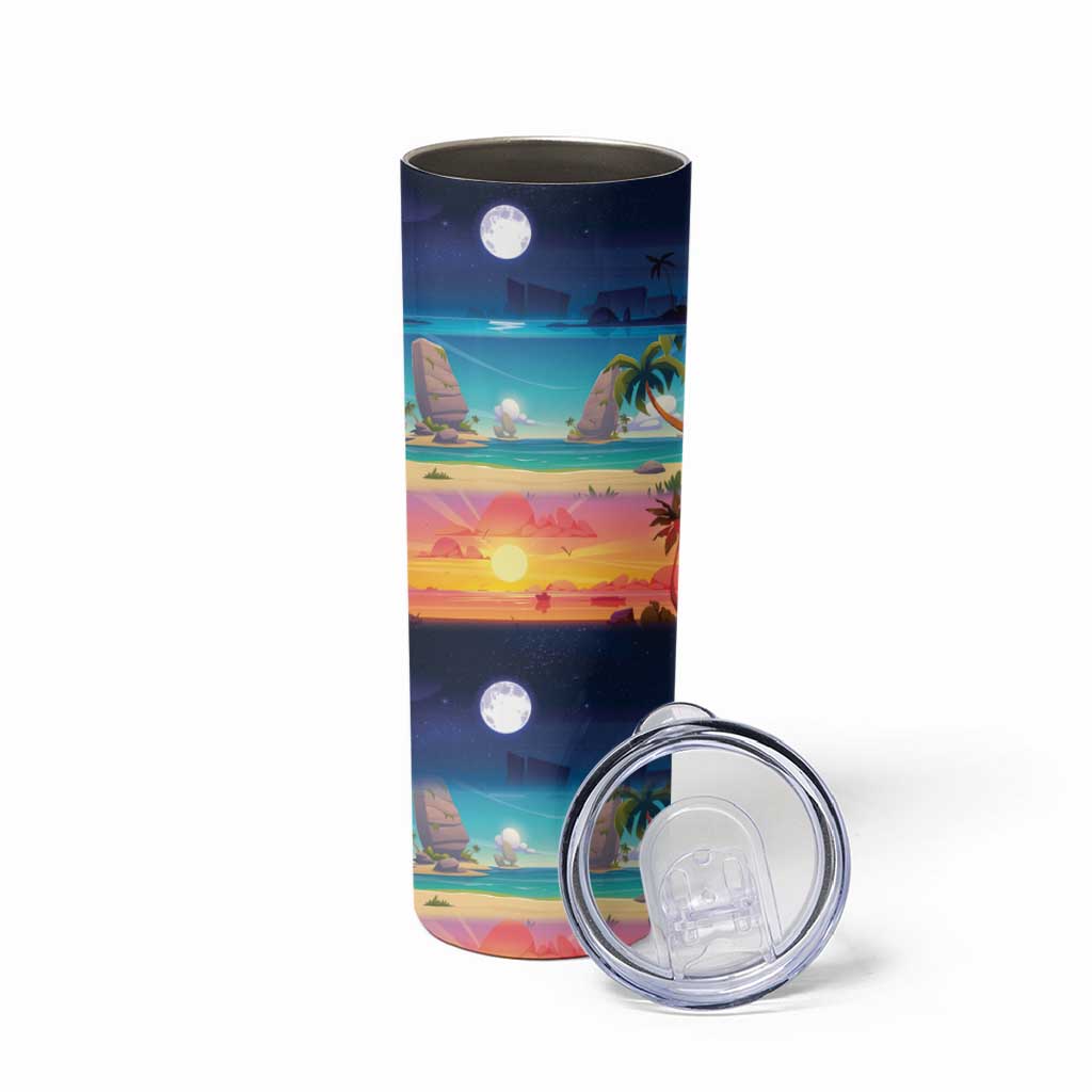 Hawaii Beach Landscape Time-Lapse Skinny Tumbler Tropical Plumeria Flowers LT01 - Polynesian Pride