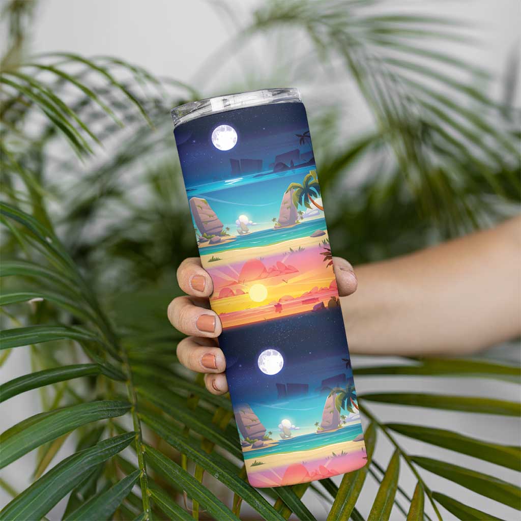 Hawaii Beach Landscape Time-Lapse Skinny Tumbler Tropical Plumeria Flowers LT01 - Polynesian Pride
