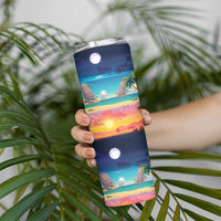 Hawaii Beach Landscape Time-Lapse Skinny Tumbler Tropical Plumeria Flowers LT01 - Polynesian Pride