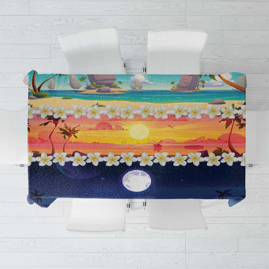 Hawaii Beach Landscape Time-Lapse Tablecloth Tropical Plumeria Flowers LT01 Multicolor - Polynesian Pride