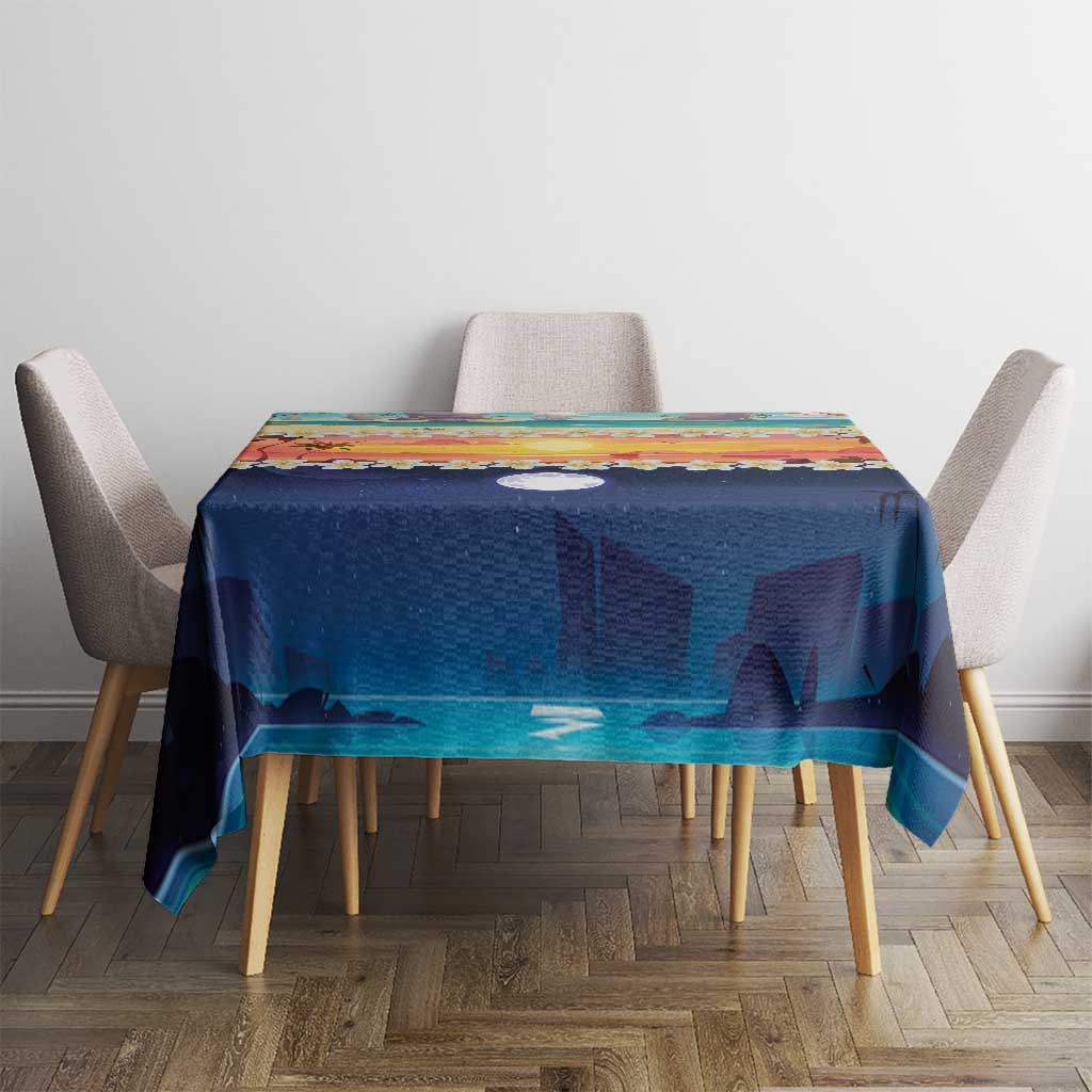 Hawaii Beach Landscape Time-Lapse Tablecloth Tropical Plumeria Flowers LT01 - Polynesian Pride