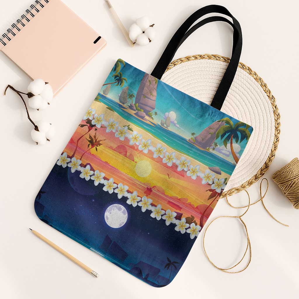 Hawaii Beach Landscape Time-Lapse Tote Bag Tropical Plumeria Flowers - Polynesian Pride
