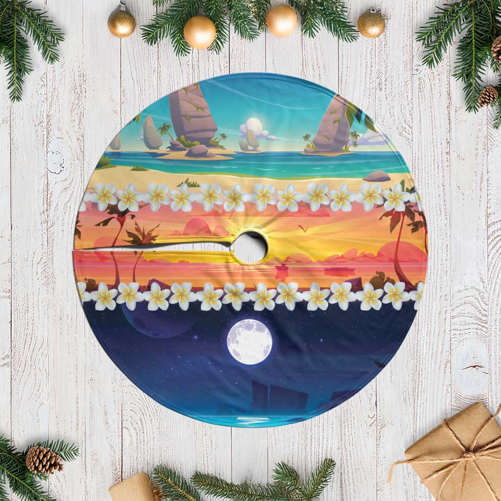 Hawaii Beach Landscape Time-Lapse Tree Skirt Tropical Plumeria Flowers LT01 Casual Multicolor - Polynesian Pride