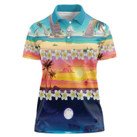 Hawaii Beach Landscape Time-Lapse Women Polo Shirt Tropical Plumeria Flowers LT01 Female Multicolor - Polynesian Pride