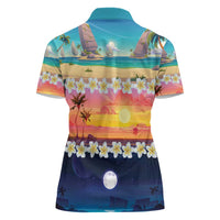 Hawaii Beach Landscape Time-Lapse Women Polo Shirt Tropical Plumeria Flowers LT01 - Polynesian Pride